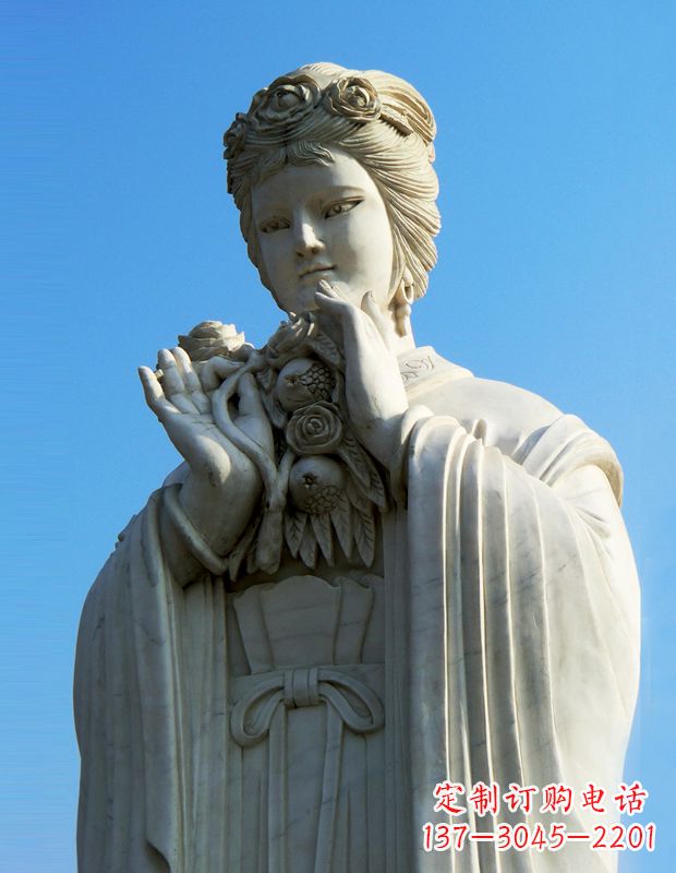 廊坊石榴之美——十二花神之五月石榴李氏汉白玉古代美女雕像