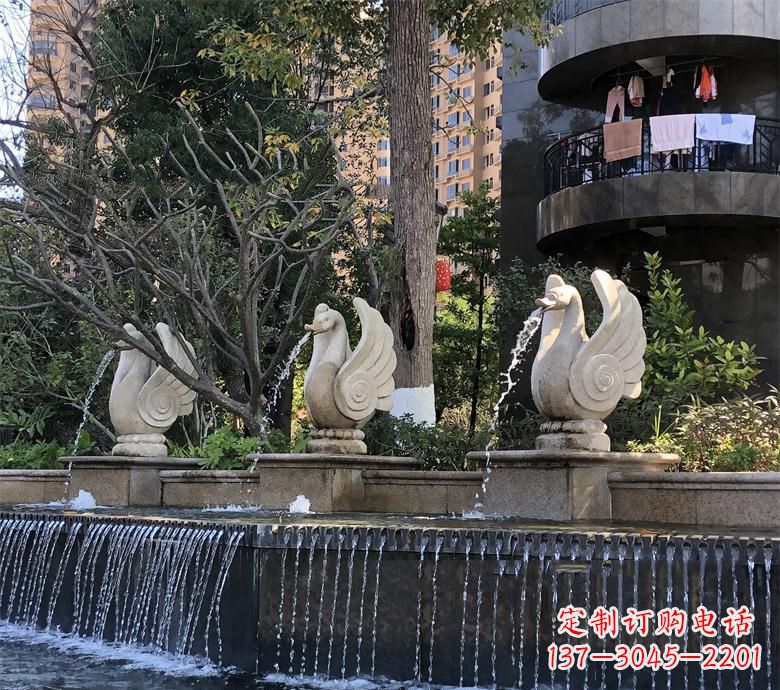 廊坊石材喷水鹅 园林动物石雕景观摆放 水池石天鹅