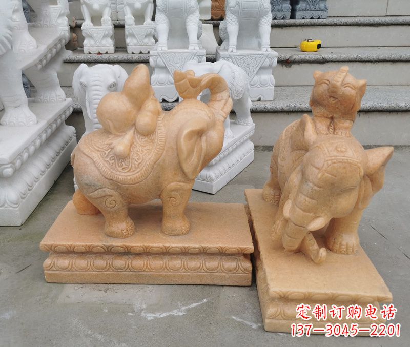 廊坊石雕大象晚霞红小象