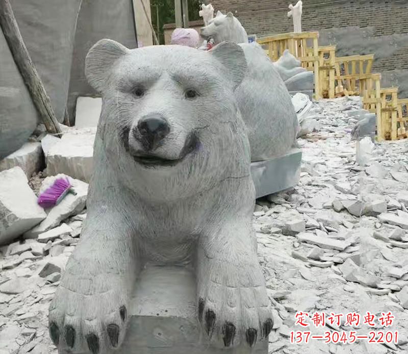 廊坊高端石雕狗熊雕塑,精致细节,完美还原动物真实感