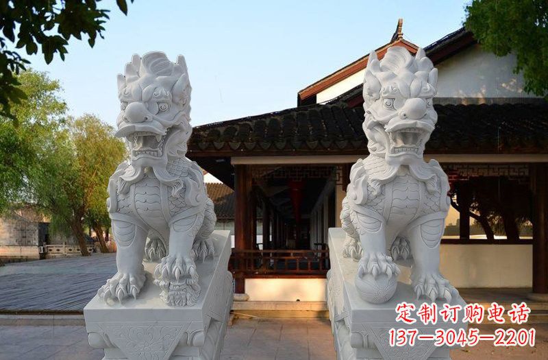 廊坊精美汉白玉麒麟雕塑