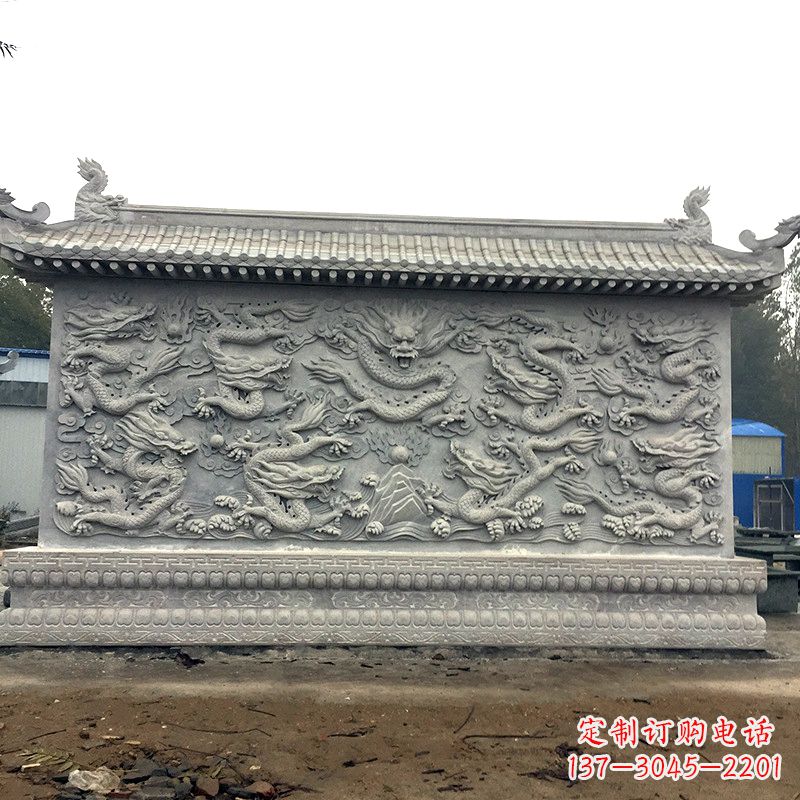 廊坊中领雕塑:精美九龙壁雕塑,添彩寺庙庭院