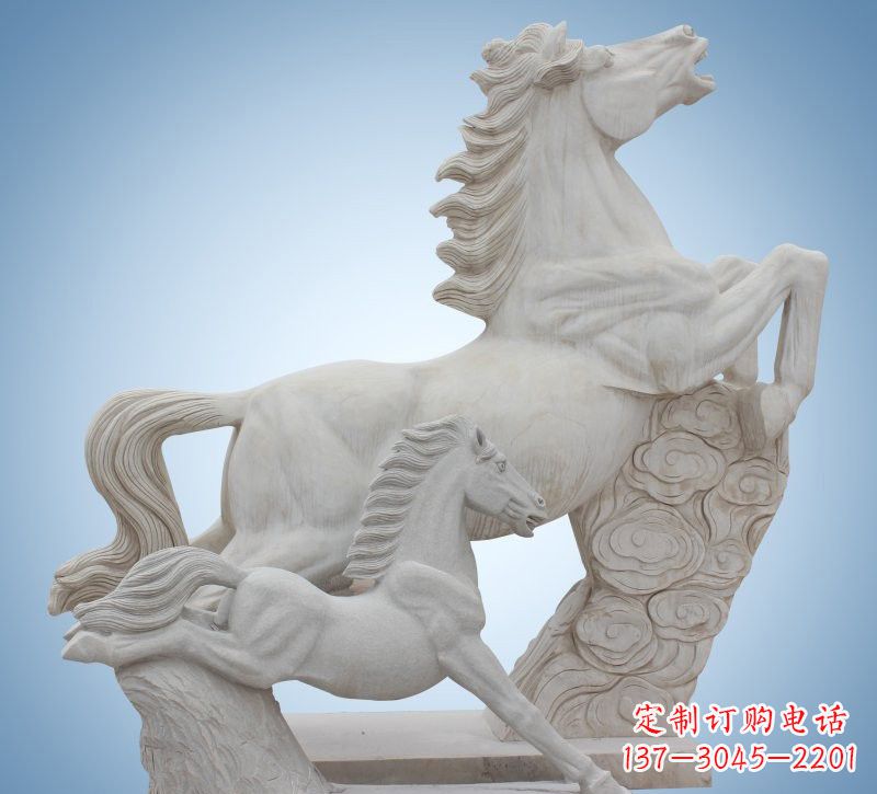 廊坊精致石质母子奔马雕塑