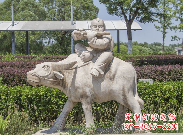 廊坊石雕牧童牛雕塑,让传统气息永存