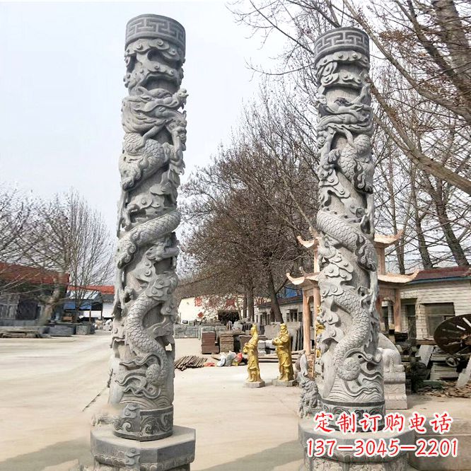 廊坊中领雕塑传统工艺制作精美石雕盘龙柱