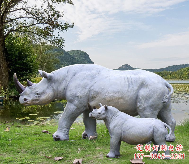 廊坊石雕犀牛母子雕塑