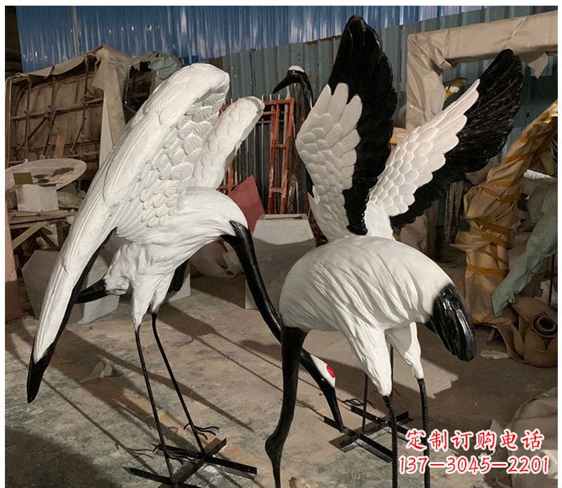 廊坊石雕展翅丹顶鹤动物雕塑