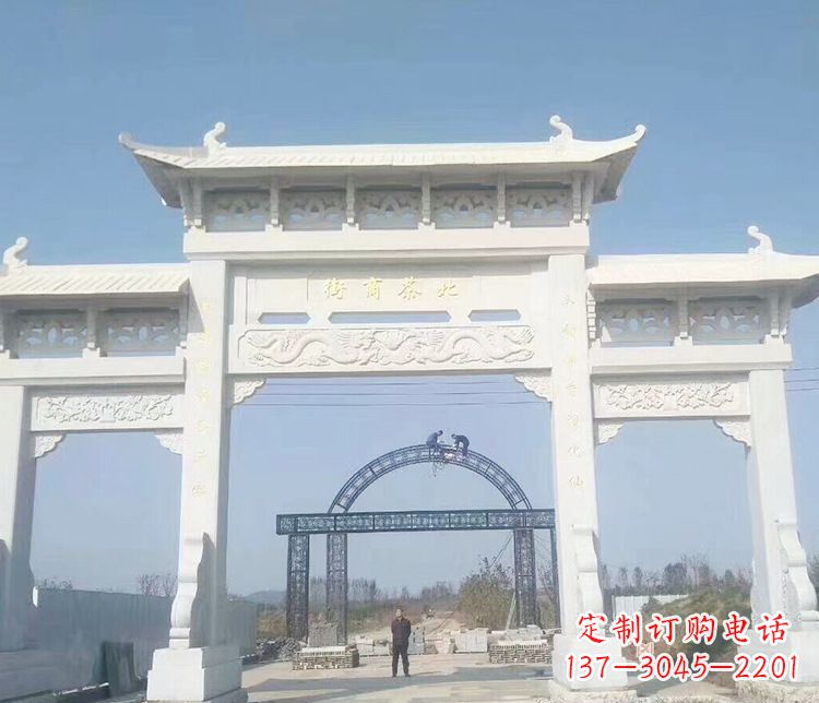 廊坊石牌坊三门牌坊石雕 (4)