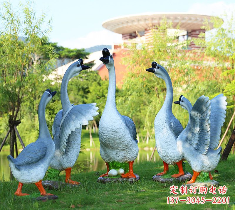 廊坊树脂工艺品玻璃钢雕塑商场美陈户外园林景观装饰品仿真动物鹅摆件