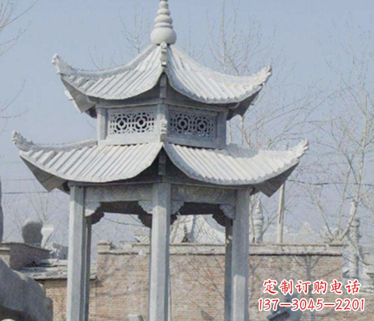 廊坊双层仿古六角凉亭石雕