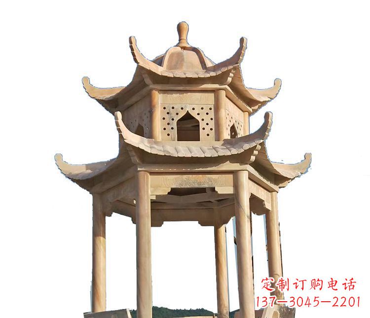 廊坊双层晚霞红凉亭石雕 (2)