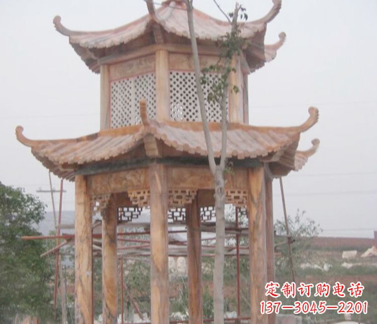 廊坊双层晚霞红石凉亭石雕 (2)