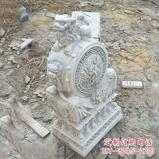 廊坊双龙石雕门墩汉白玉狮子头
