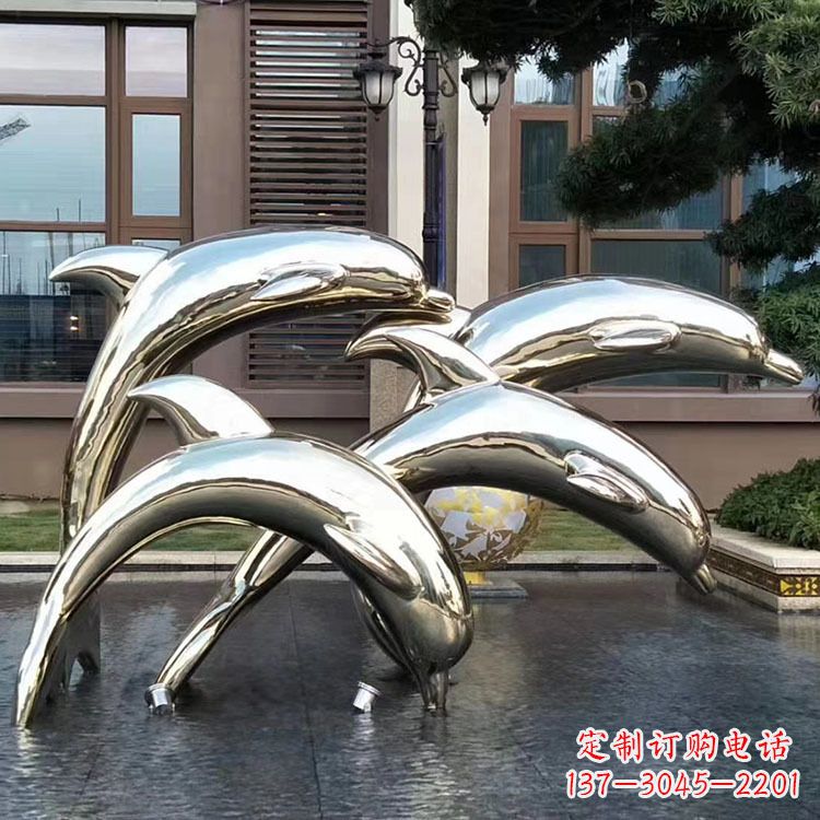 廊坊水景不锈钢海豚雕塑-城市广场创意动物雕塑