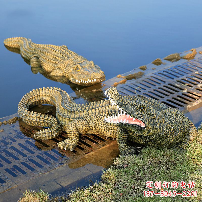 廊坊水塘动物摆件玻璃钢仿真鳄鱼