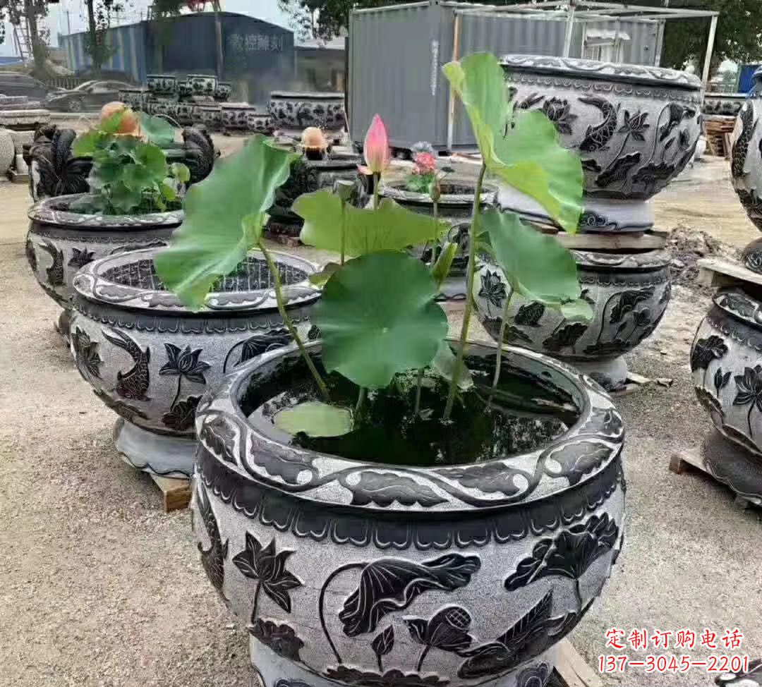 廊坊睡莲石浮雕花盆雕塑公园景观雕塑