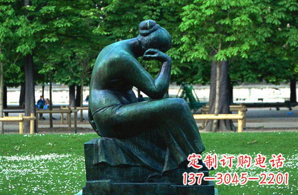廊坊思考的女人青铜人物铜雕