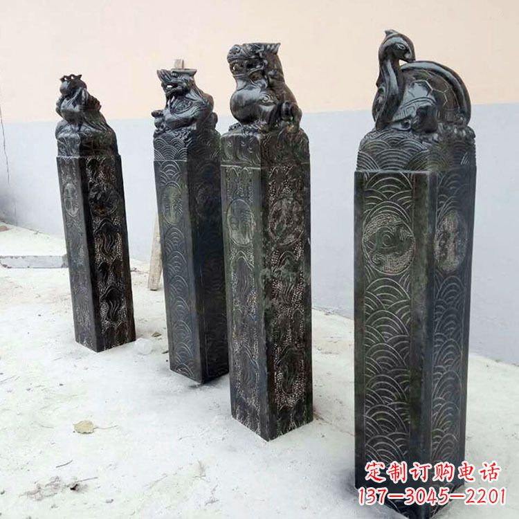 廊坊四方神兽青石仿古栓马柱