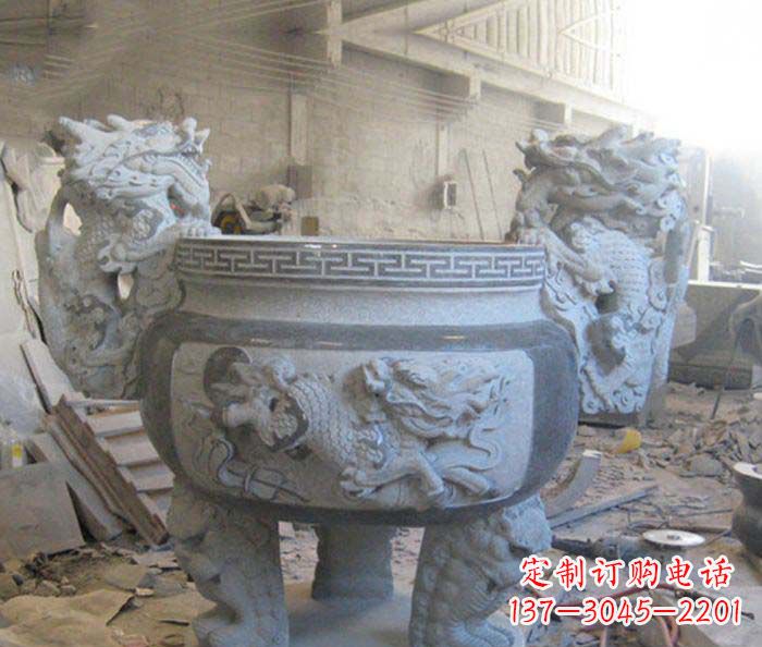 廊坊寺庙景观龙头水缸石雕