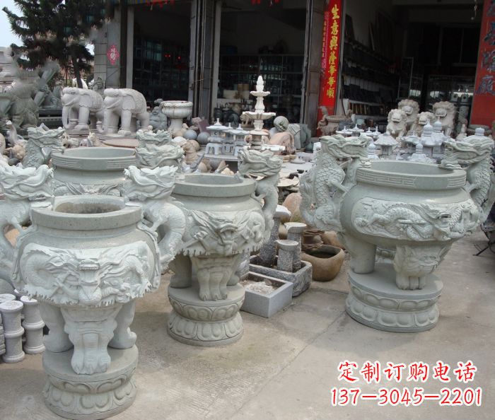 廊坊寺庙景观龙头石雕水缸