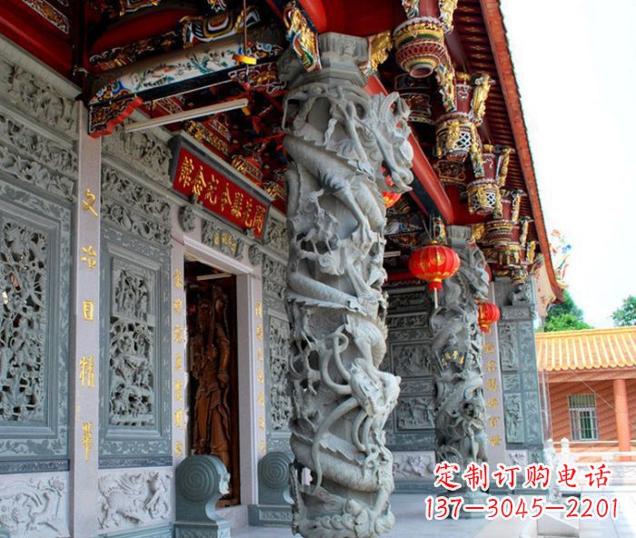 廊坊寺庙景观龙柱石雕