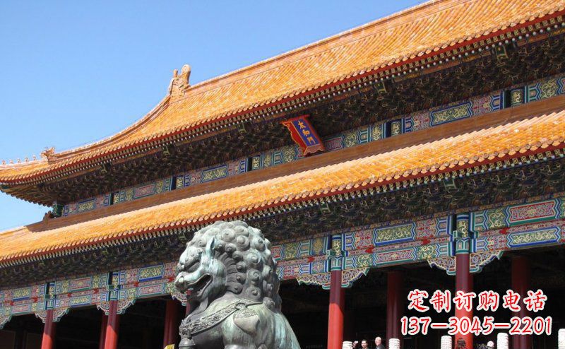 廊坊寺庙门口青铜狮子雕塑