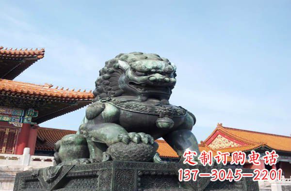 廊坊寺庙门口狮子铜雕