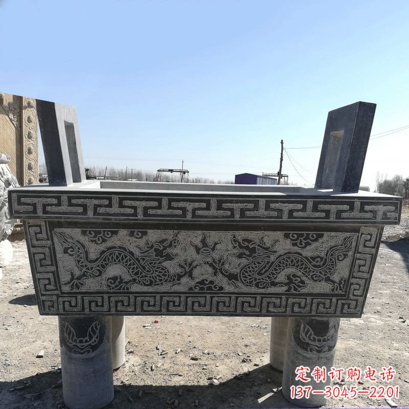 廊坊寺庙墓地祭祀四足方鼎,青石仿古石雕香炉