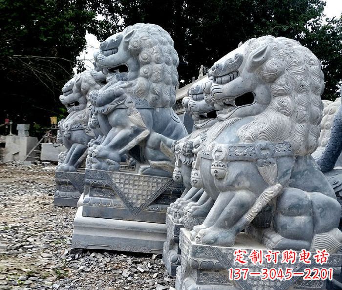 廊坊寺庙青石狮子石雕 (2)