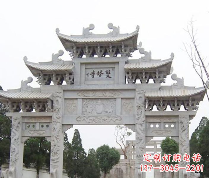廊坊寺庙三门牌坊石雕 (2)