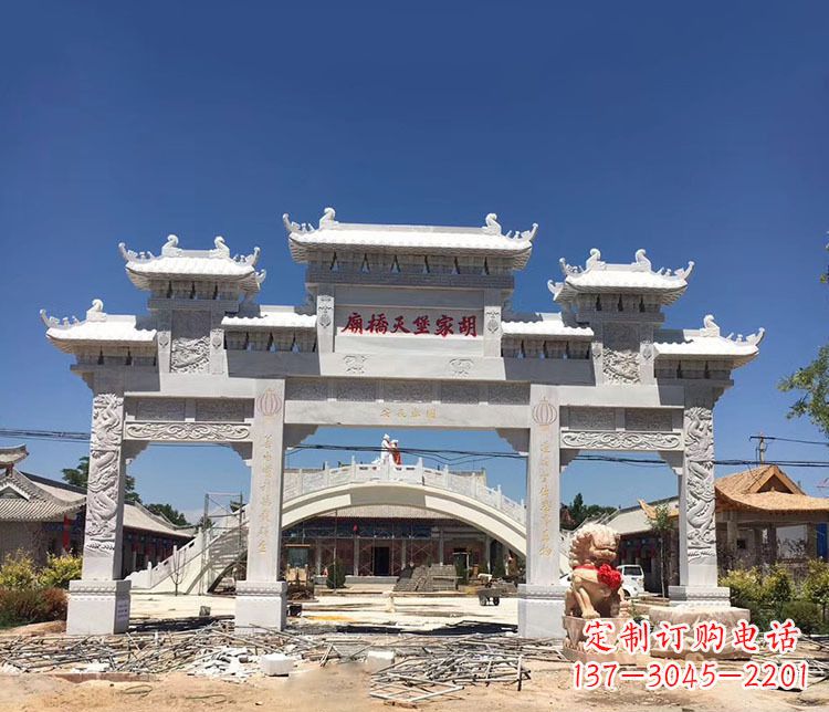 廊坊寺庙三门五楼石牌坊石雕_1