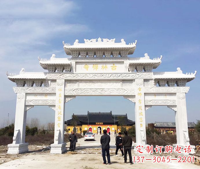 廊坊寺庙三门五楼石牌坊石雕_2