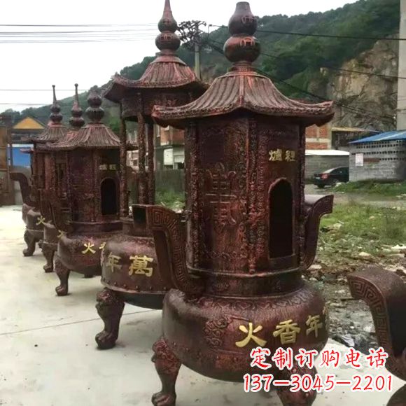 廊坊寺庙铜香炉雕塑