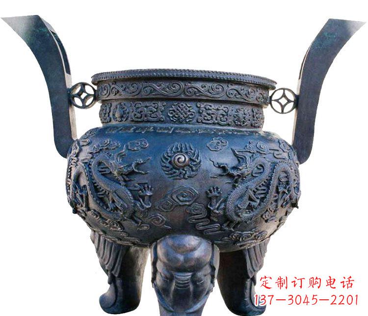 廊坊寺庙圆形三足鼎铜雕香炉