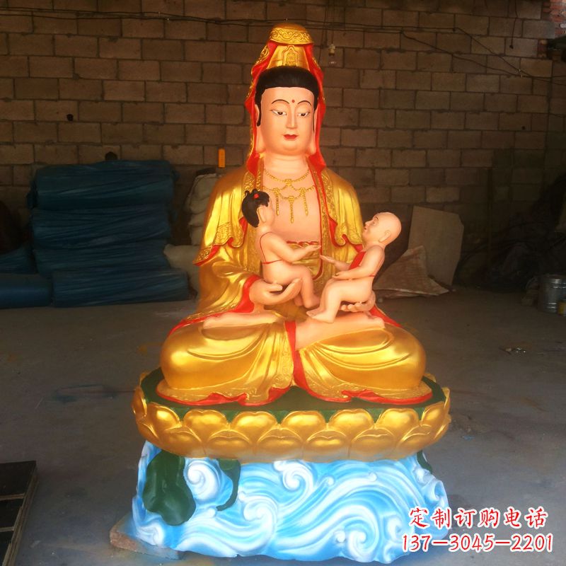 廊坊送子观音彩绘漆金雕塑