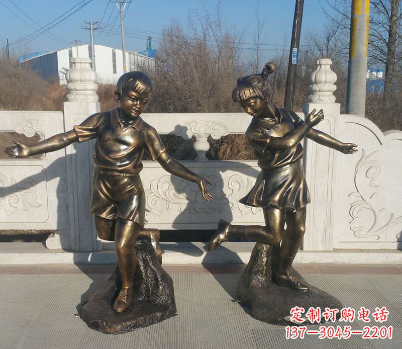 廊坊踢毽子的儿童铜雕