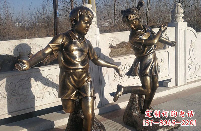 廊坊踢毽子的儿童铜雕 (2)