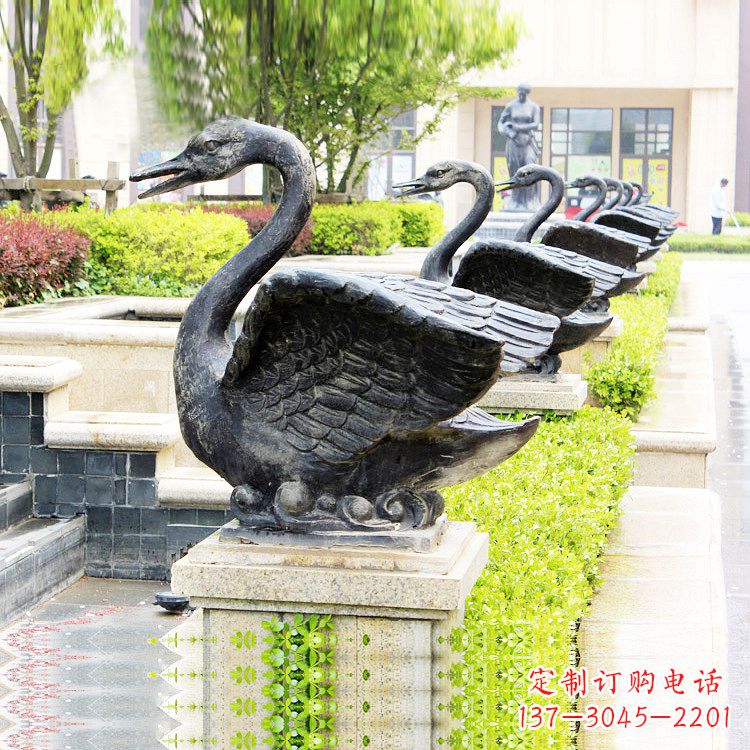 廊坊天鹅铜雕喷水喷泉-纯铜铸造公园水渠水景动物雕塑