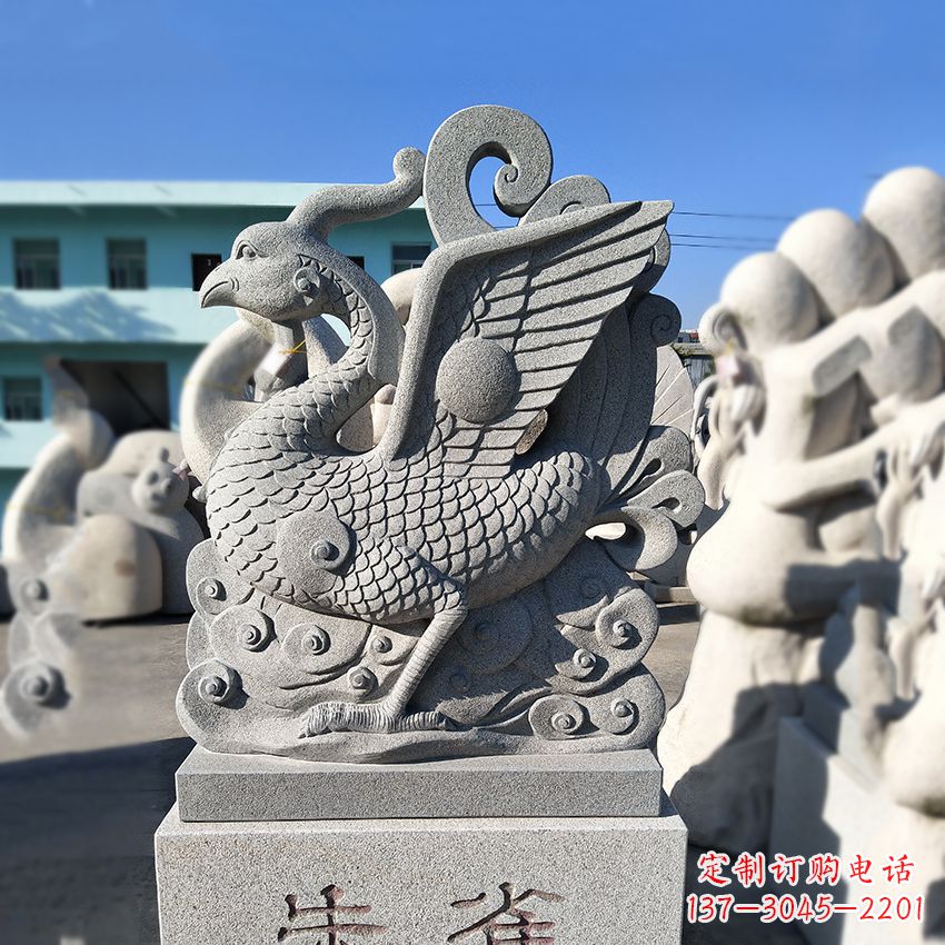 廊坊天之四灵之朱雀神鸟砂岩石雕塑