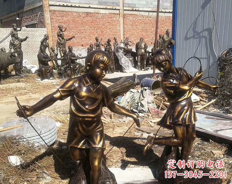 廊坊跳绳的儿童铜雕