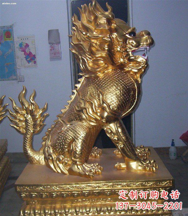 廊坊贴金麒麟招财神兽铜雕