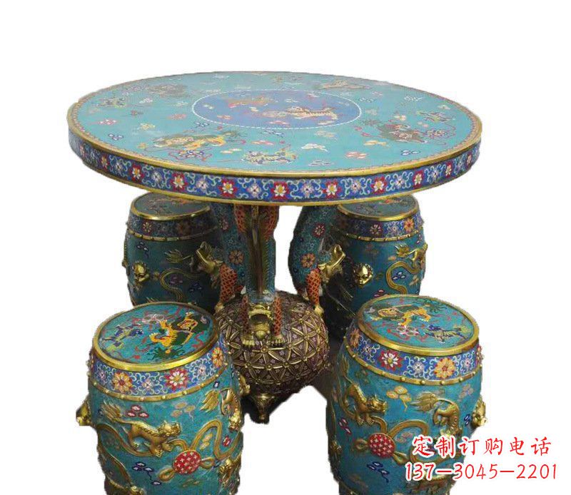 廊坊铜雕彩绘小象圆桌景观摆件