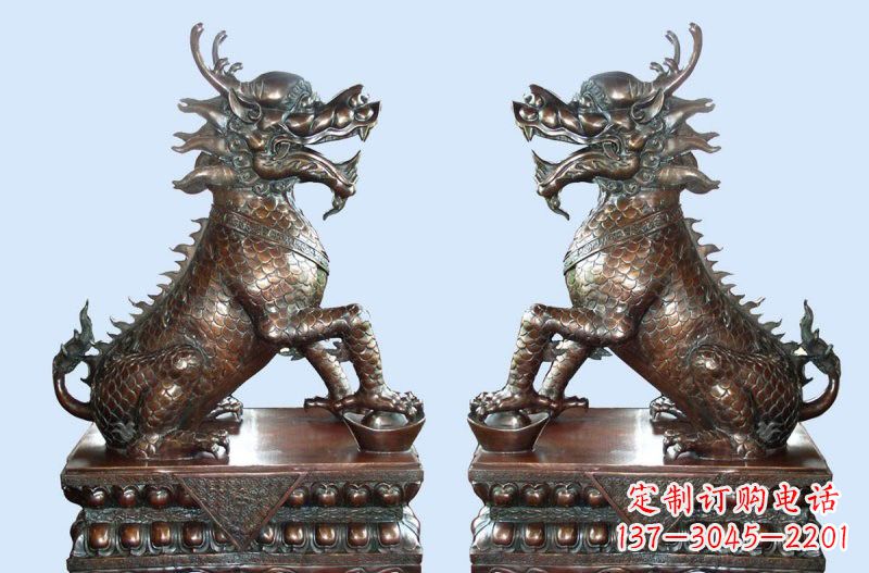 廊坊铜雕踩元宝招财麒麟