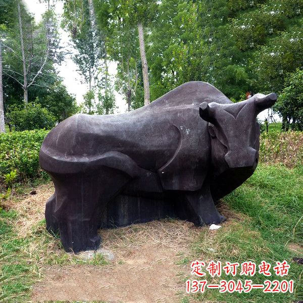 廊坊铜雕抽象牛-公园草坪水牛雕塑
