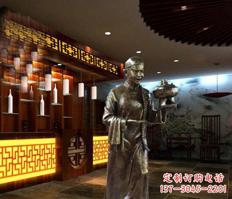 廊坊铜雕店小二小品人物雕塑