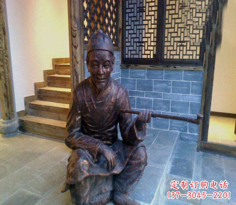 廊坊铜雕店小二吸烟庭院人物雕塑
