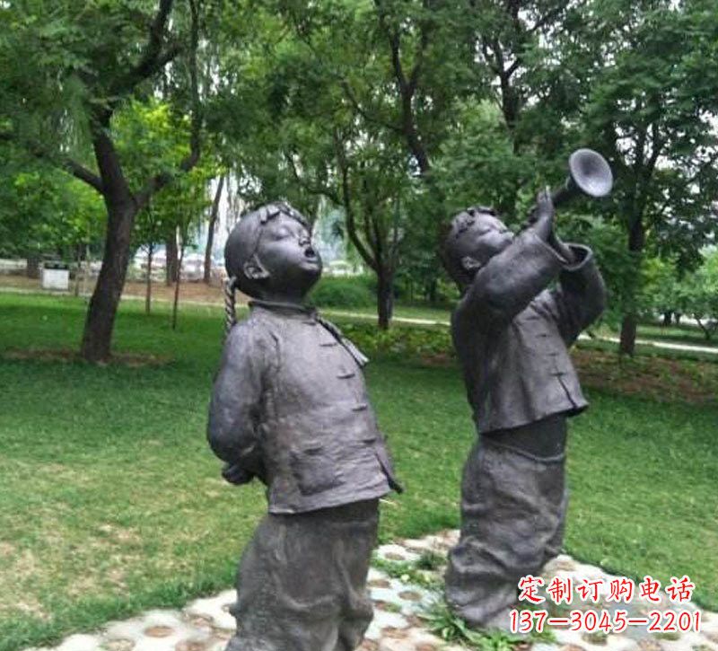 廊坊铜雕儿童吹唢呐