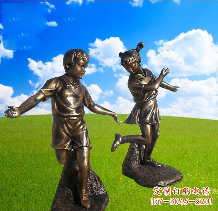 廊坊铜雕儿童踢毽子