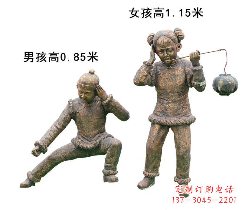 廊坊铜雕放鞭炮的儿童童趣雕塑