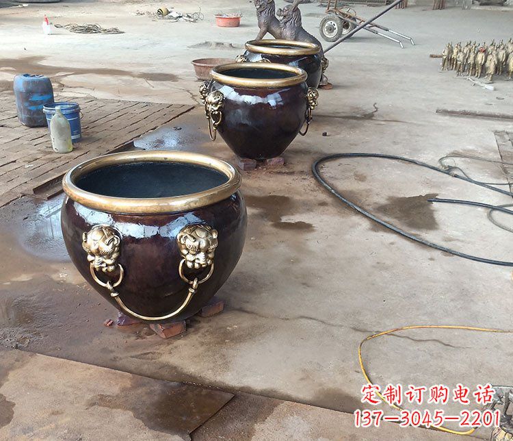 廊坊铜雕故宫狮子头水缸雕塑